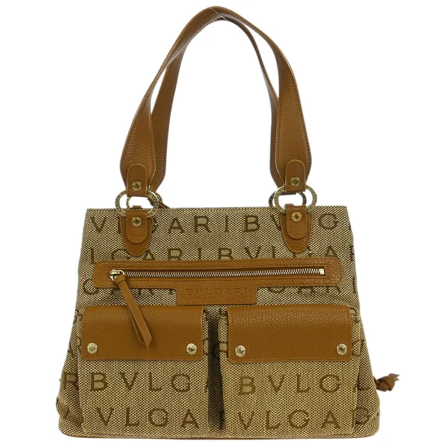 Bvlgari Brown Canvas Logomania Handbag in Brown Canvas from AMORE Vintage Tokyo