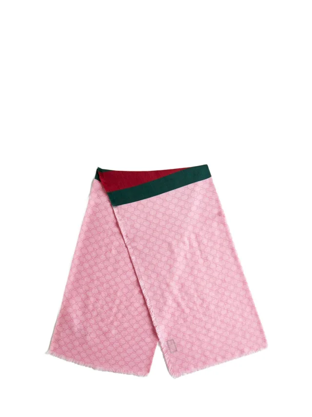 Gucci Gg Damier Jacquard Wool Scarf — Pink Scarfs in Pink Wool from HEWI