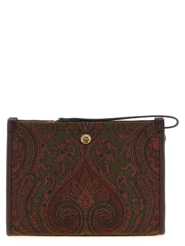 Etro Jacquard Paisley Clutch — Green Fabric in Green Woven leather from HEWI