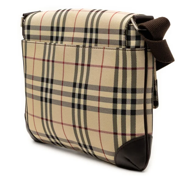 Beige Burberry House Check Canvas Flap Crossbody in Beige Canvas from Designer Revival, photo 2 of 6