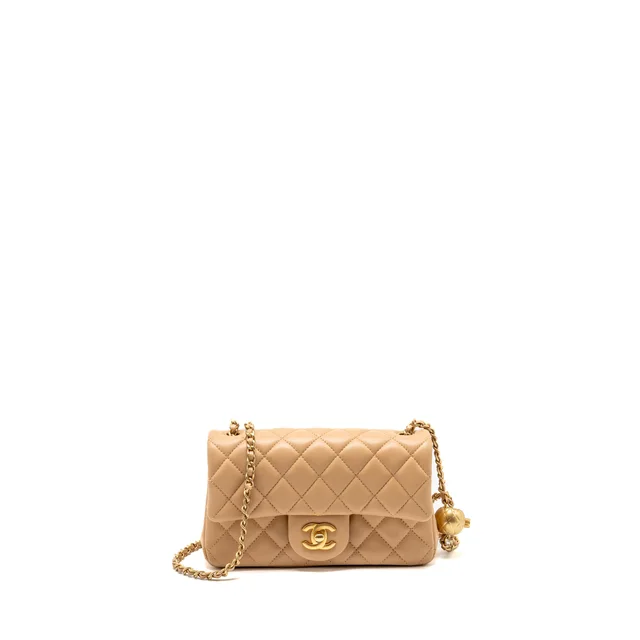 Chanel Pearl Crush Mini Rectangular Flap Bag Lambskin Beige GHW (Microchip) in Beige Lambskin from EMIER