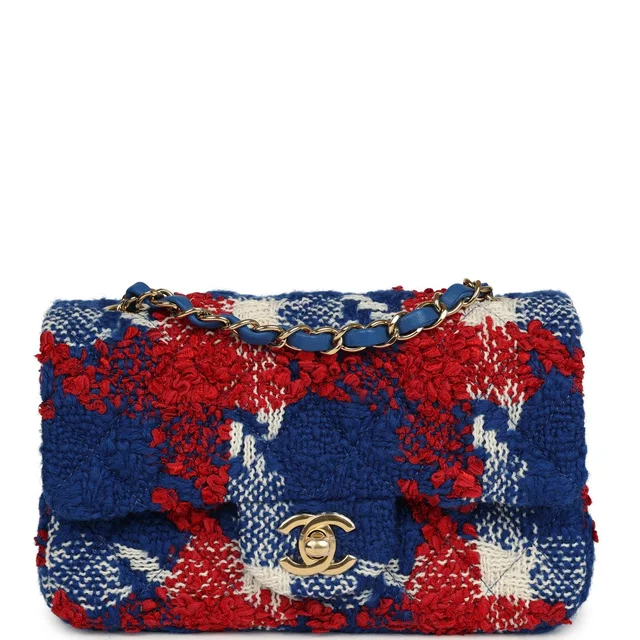 Chanel Mini Classic Rectangular Flap Bag Red, White, Blue Tweed Boucle Gold Hardware in White Tweed from Madison Avenue Couture