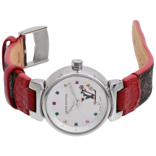 Louis Vuitton Takashi Murakami Collaboration Tambour PM Q12130 Quartz Silver in Silver Leather from VINTAGE QOO TOKYO, photo 4 of 9