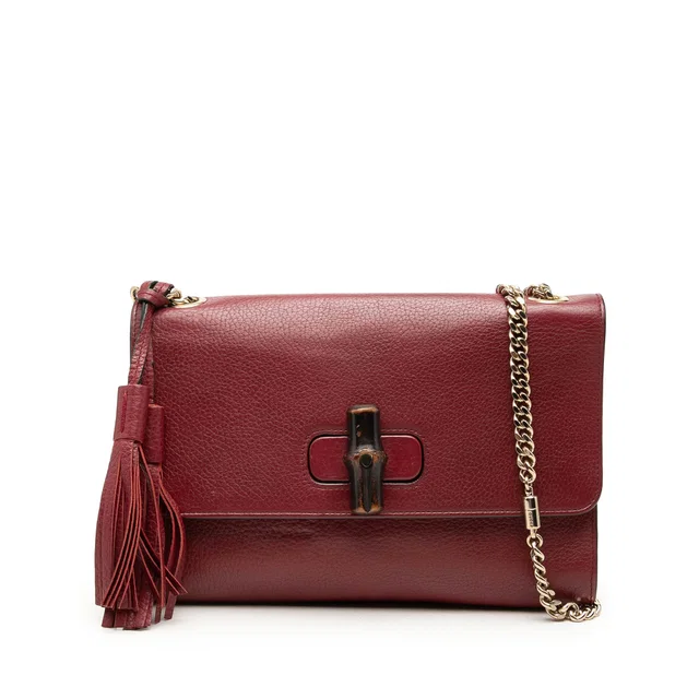 Red Gucci Medium Calfskin Miss Bamboo Crossbody in Red Calfskin from Designer Revival