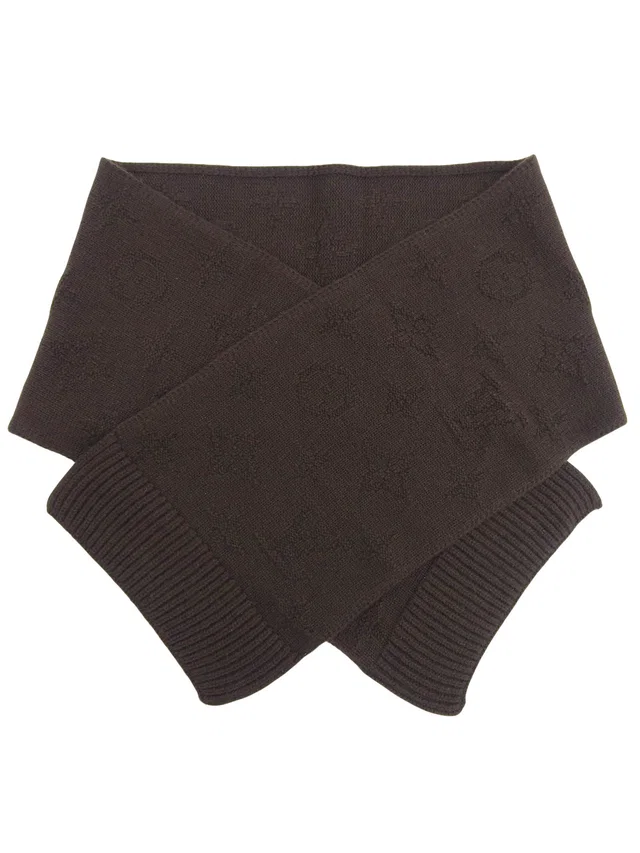 Louis Vuitton Monogram Pattern Scarf Brown in Brown Cashmere from VINTAGE QOO TOKYO