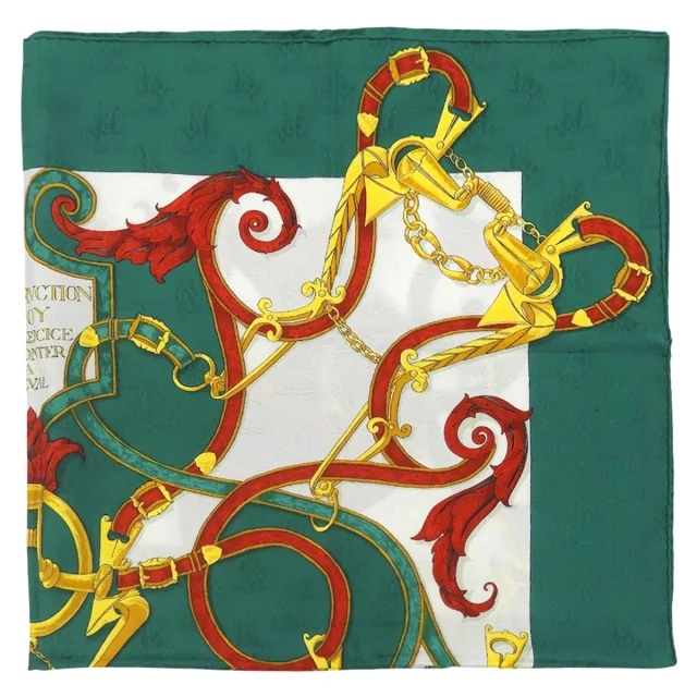 Hermès Kare 90 Linstruction du roy Patterned scarf green/white from VINTAGE QOO TOKYO, photo 3 of 10