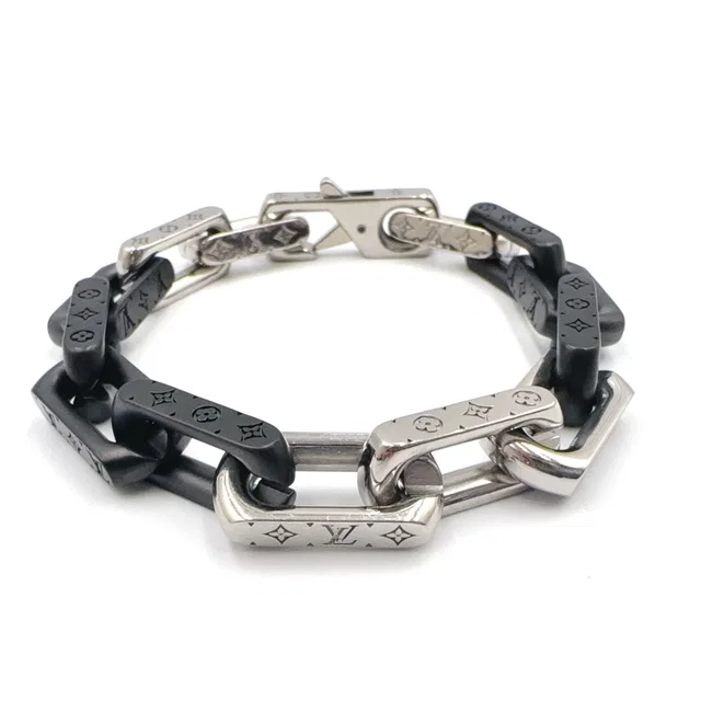 Louis Vuitton Bracelet Monogram Chain Metal Silver Black in Black from The Reluxe