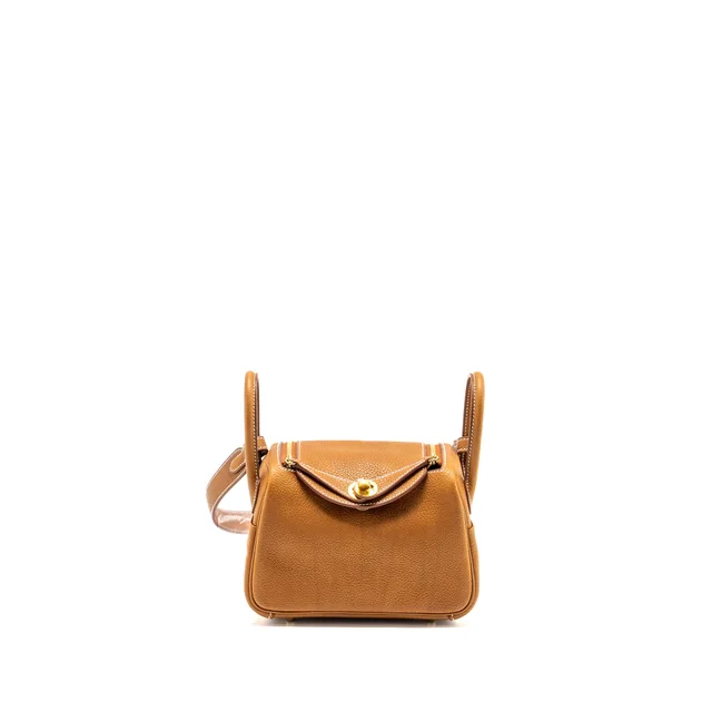 Hermès mini Lindy Barenia Faubourg Fauve GHW Stamp B in Leather from EMIER