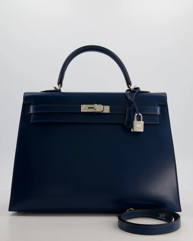 Hermès Kelly 35 Sellier Bag in Blue Box leather from Sellier