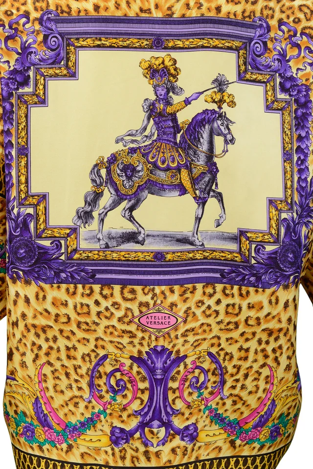 Versace Baroque Equestrian Rider & Leopard Print Silk Blouse in Silk from Resurrection Vintage, photo 2 of 2
