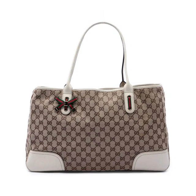 Beige Gucci GG Canvas Web Princy Tote in Beige Canvas from Designer Revival