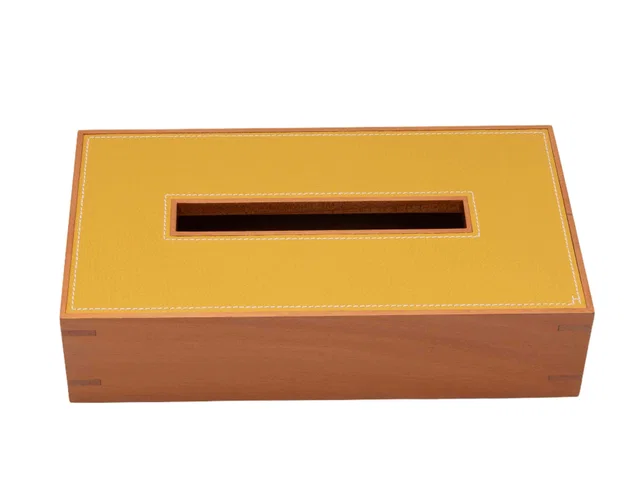Orange Hermes Wood & Leather Tissue Box Cover in Orange Leather from Designer Revival