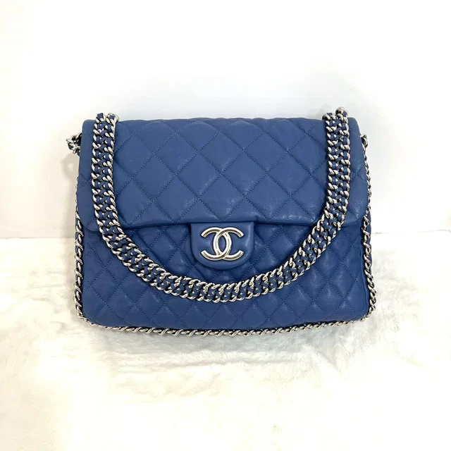 Chanel Blue lambskin leather chain around maki flap shoulder bag in SHW in Blue Lambskin from Luxury Promise