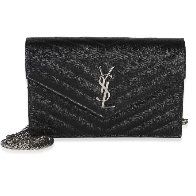 Saint Laurent Black Grain De Poudre Classic Cassandre Chain Wallet in Black Leather from myGemma