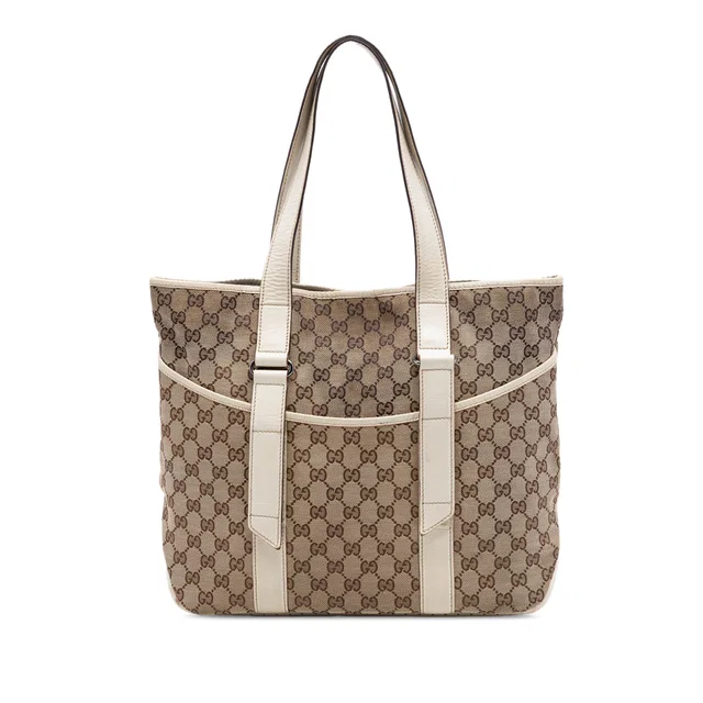 White Gucci GG Canvas Tote in White Canvas from Designer Revival