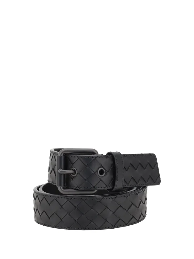 Bottega Veneta Intrecciato Belt — Black Calf Leather in Black Calfskin from HEWI