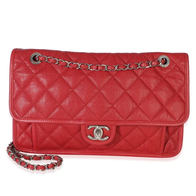 Chanel Red Quilted Caviar Medium French Riviera Flap Handbag Leather in Red Caviar leather from HEWI