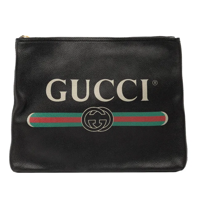 Black Gucci Medium Leather Logo Portfolio Clutch in Black Leather from Designer Revival