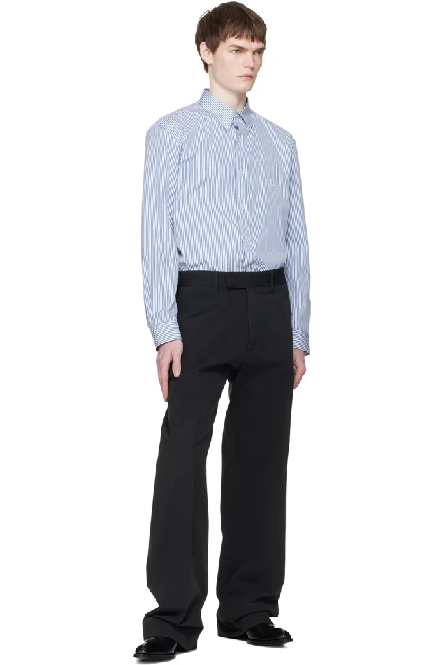 BALMAIN Blue & White Embroidered Pinstripe Popeline Regular Shirt, photo 5 of 5 from SSENSE