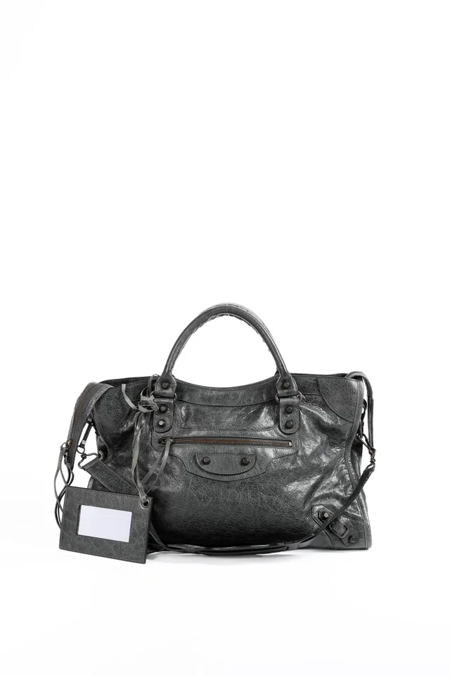 2010s Balenciaga Charcoal Grey Leather City Bag from Break Archive