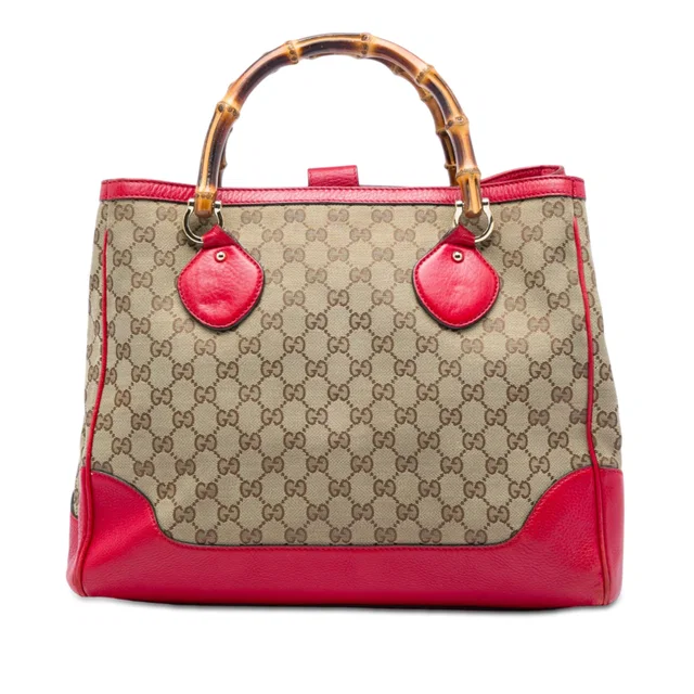 Beige Gucci GG Canvas Bamboo Diana Tote in Beige Canvas from Designer Revival