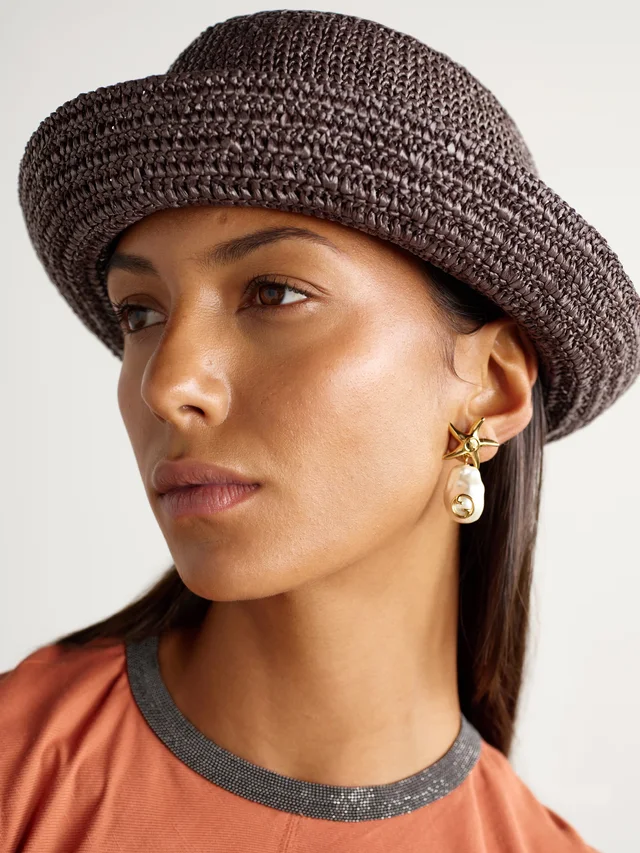 BRUNELLO CUCINELLI Bead-embellished faux raffia bucket hat in Brown, photo 2 of 2 from NET-A-PORTER (Canada)