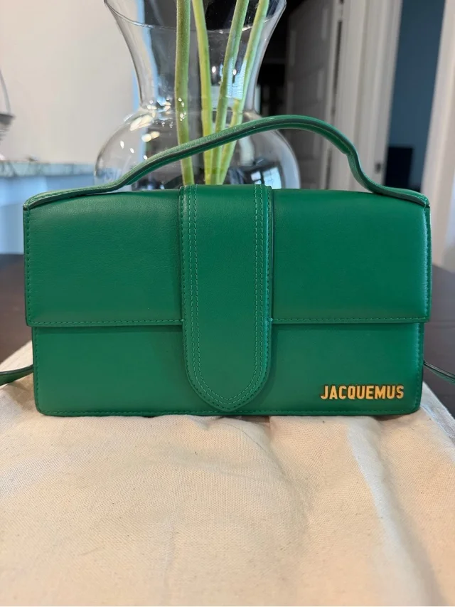 Jacquemus Leather Top-Handle Shoulder Bag With Gold Logo in green Leather from Poshmark