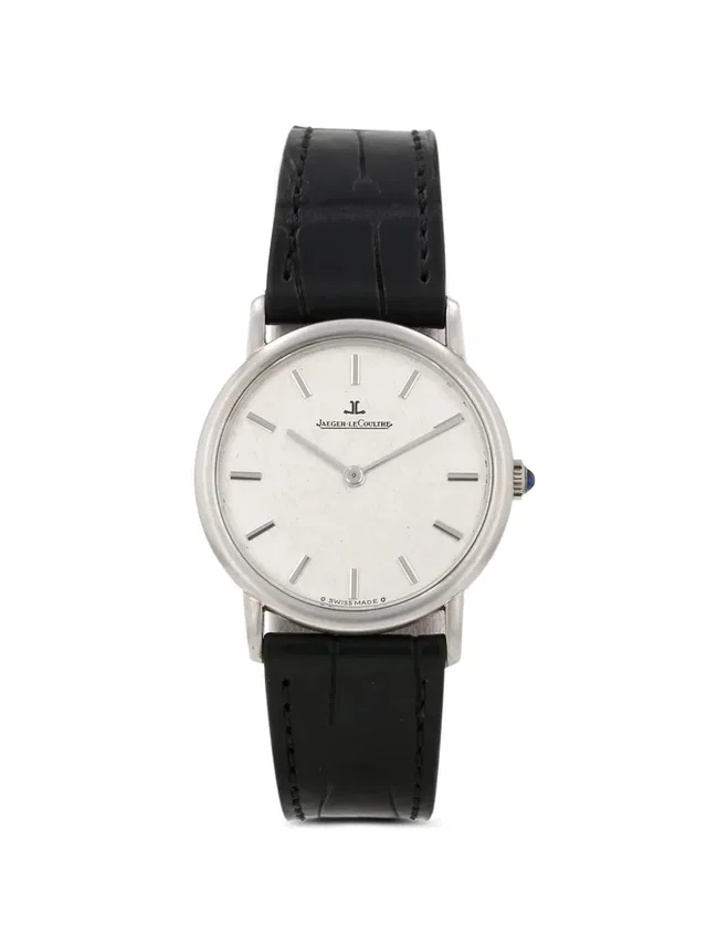 Jaeger-LeCoultre 1970s baton hands 32mm watch - men - White Gold/Mineral Glass/Calf Leather - One Size - Silver in silver|gray Calfskin from Farfetch