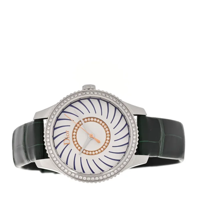 Stainless Steel Alligator Diamond Bezel 32mm Dior VIII Montaigne Quartz Watch White in White Crocodile from FASHIONPHILE, photo 2 of 5