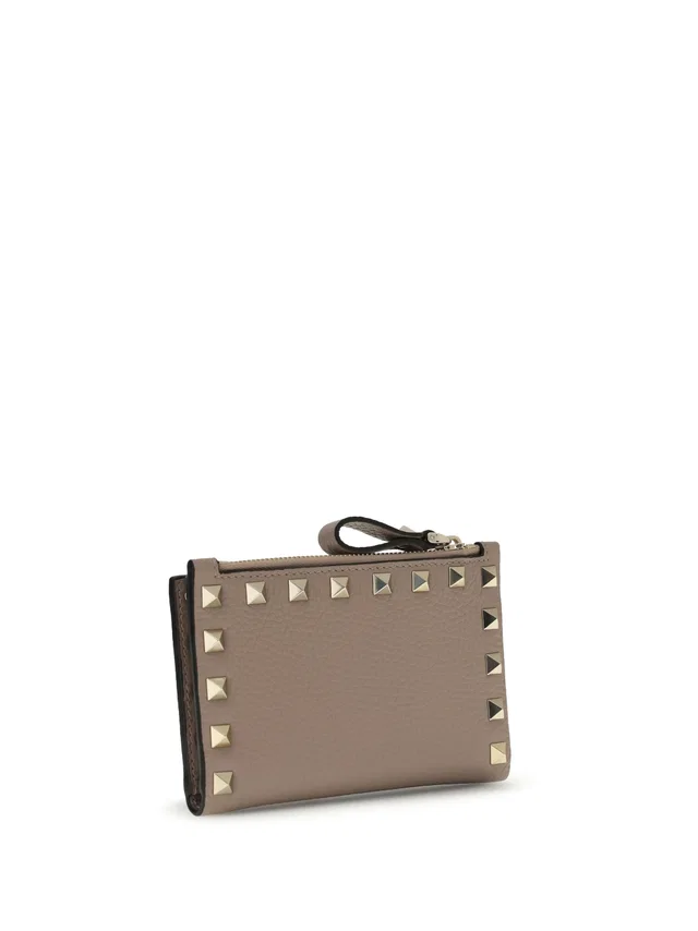 Valentino Garavani Rockstud Card Case — Beige Calf Leather Wallets & Purses in Beige Calfskin from HEWI