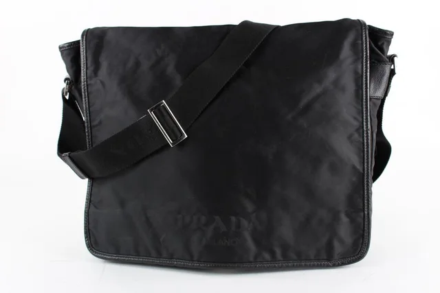 Prada Black Tessuto Messenger Crossbody Bag in Black Canvas from Bagriculture