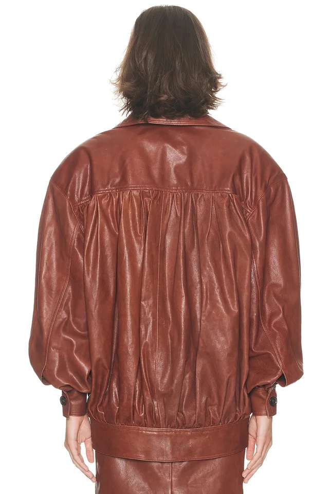 Helsa The Shirred Oversized Leather Jacket in Cognac, photo 2 of 3 from REVOLVE (Canada)
