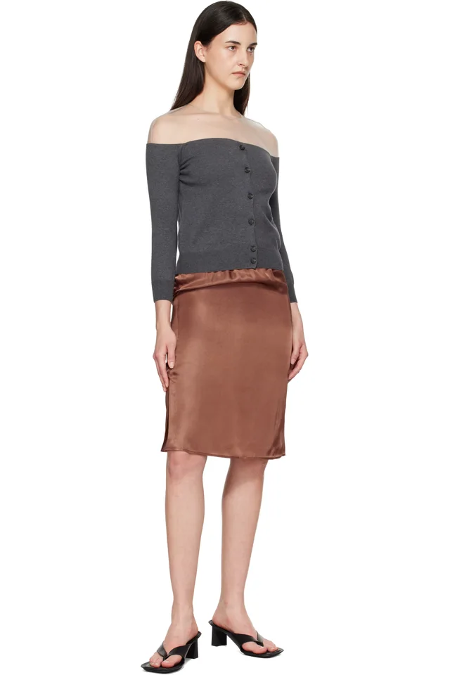 MM6 Maison Margiela Brown Satin Midi Skirt, photo 4 of 4 from SSENSE