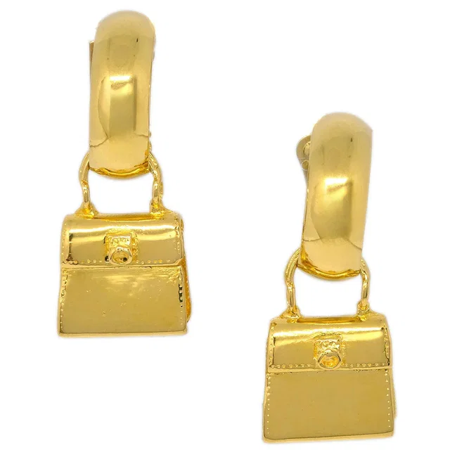 Celine Dangle Earrings Handbag Clip-On Gold 91 in Gold from AMORE Vintage Tokyo