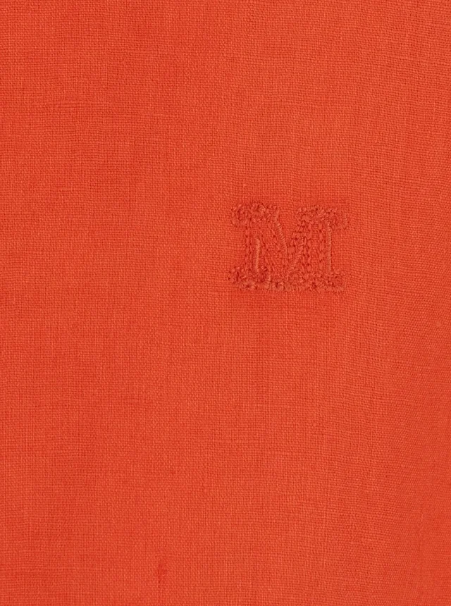 MAX MARA Red Shirt with classic collar and tone-on-tone logo embroidery in linen for women in Red 100% Linen, photo 5 of 6 from Gaudenzi Boutique
