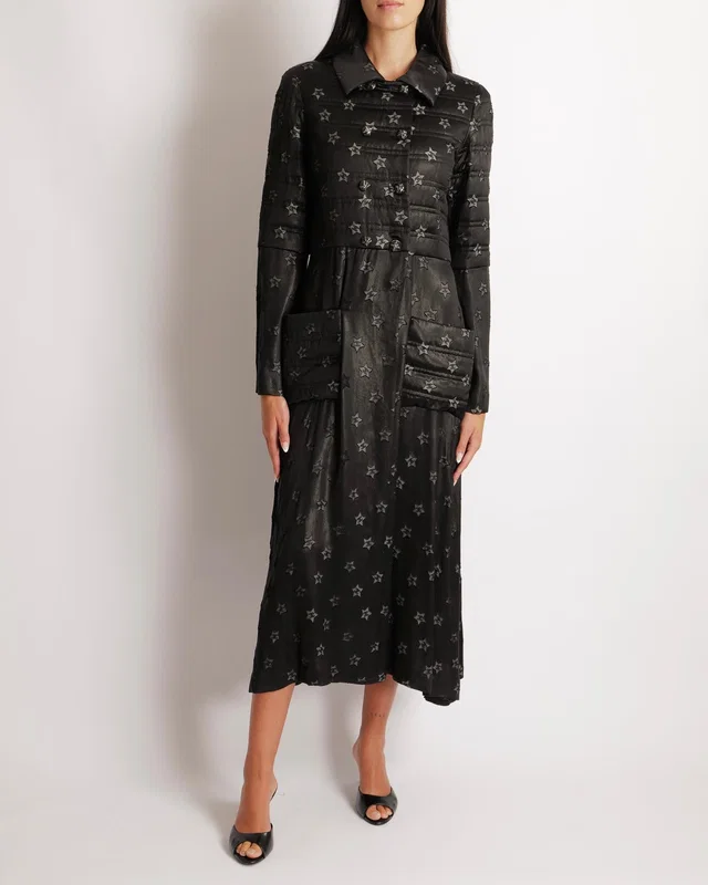 Chanel Cruise 2024 Black Shimmery Coat Dress with CC Logo Stars Embellishments and Black and Silver… in Black Silk from Sellier