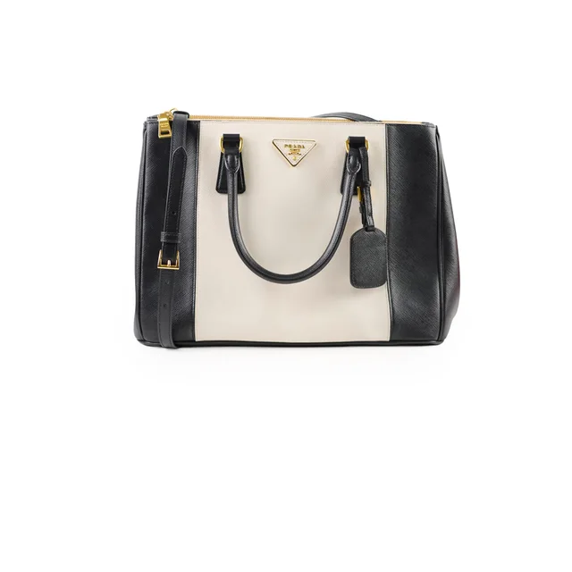 Prada Saffiano Galleria Tote Two Tone Black/White in Black Saffiano leather from The Purse Affair