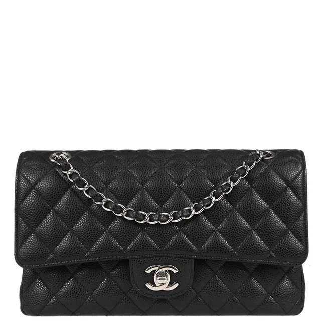 Chanel 2019 Black Caviar Skin Medium Classic Double Flap Shoulder Bag in Black Caviar leather from AMORE Vintage Tokyo