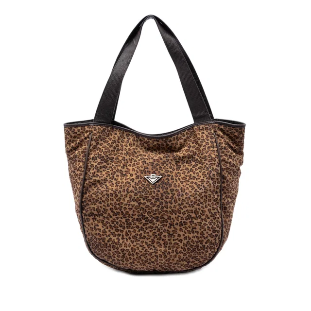 Brown Bottega Veneta Nylon Leopard Print Tote in Brown Nylon from Designer Revival