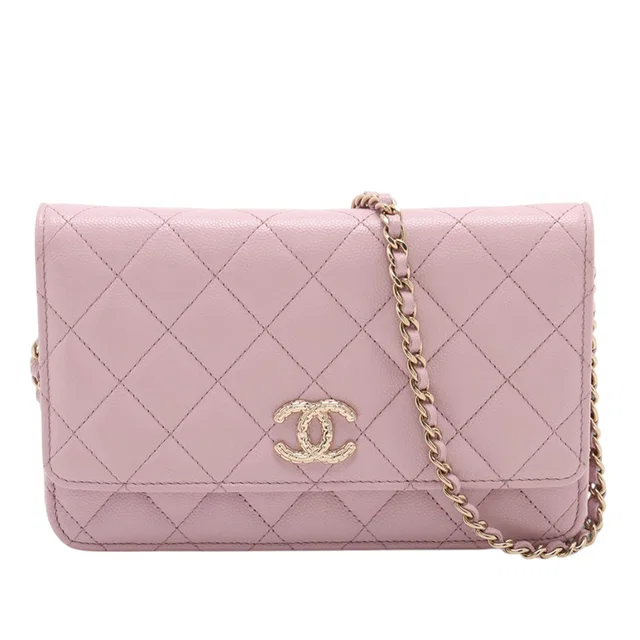 Pink Chanel CC Quilted Caviar Wallet on Chain Crossbody Bag in Pink Caviar leather from Designer Revival