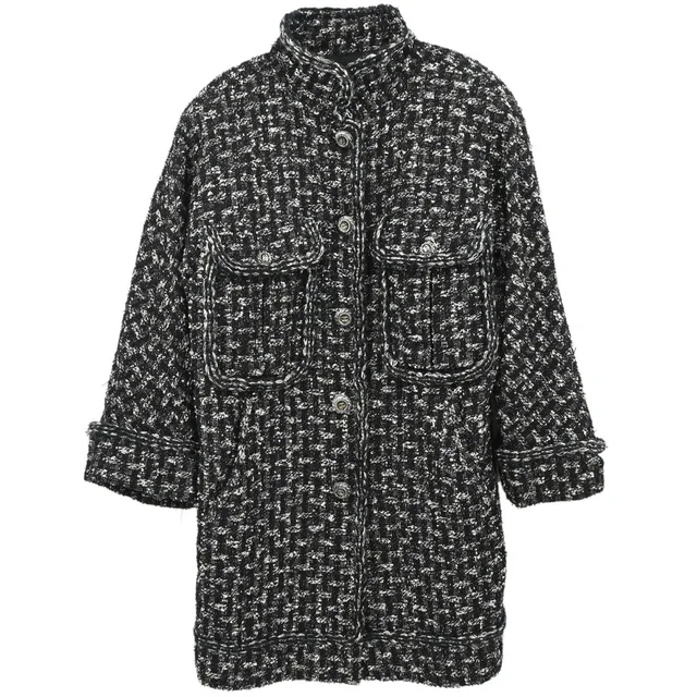 Chanel 2013-2014 Jacket Coat Tweed Black #36 in Black Tweed from AMORE Vintage Tokyo