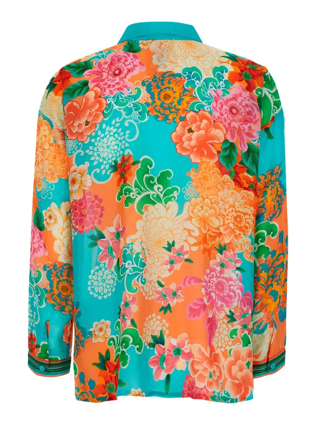 JOHNNY WAS 'The Audrey Button Up Shirt' Multicolor Shirt with Classic Collar and All-Over Floral Motif in silk for Women in Multicolor, photo 4 of 6 from Gaudenzi Boutique