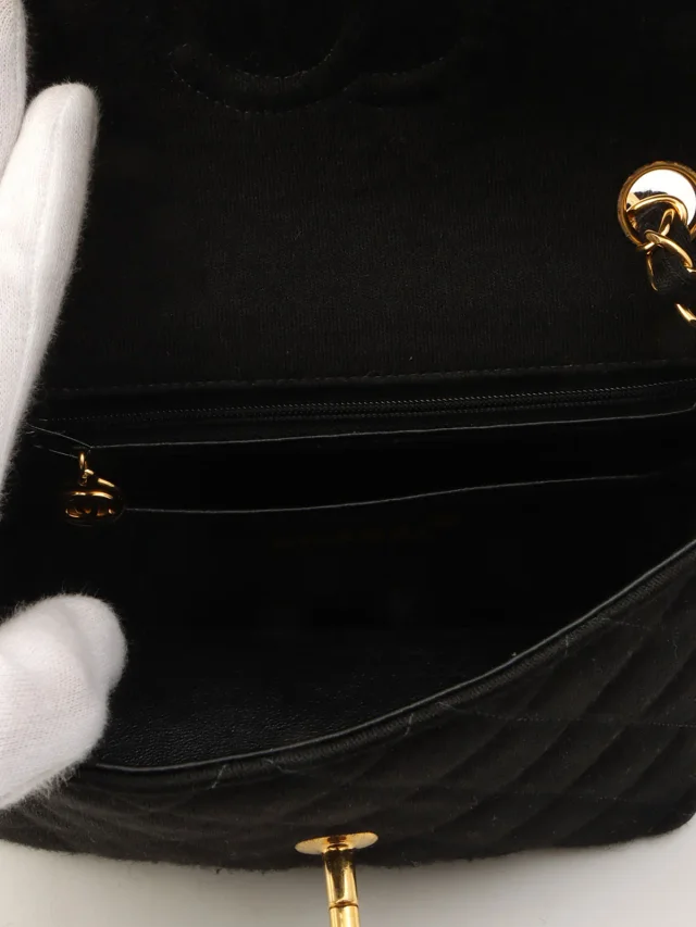 Chanel 1997-ish Cotton Classic Flap Chain Bag Mini Black in Black from VINTAGE QOO TOKYO, photo 5 of 13