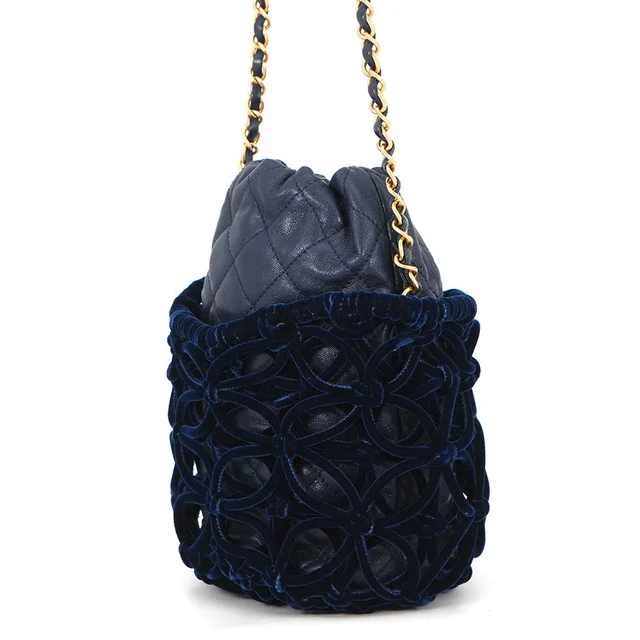 Chanel Drawstring Shoulder Bag Navy Leather Velvet in Navy Velvet from GALLERY RARE, photo 2 of 2