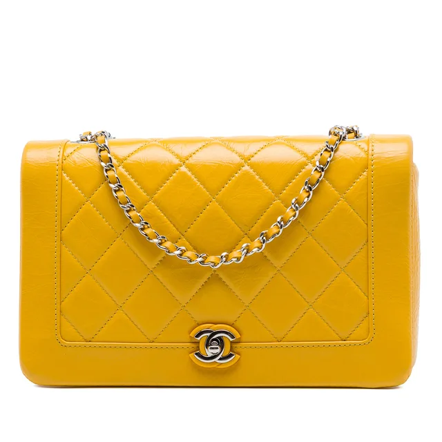 Chanel Crumpled Calfskin Bi Quilted Vintage Full Flap Crossbody Bag in Yellow Calfskin from Designer Revival