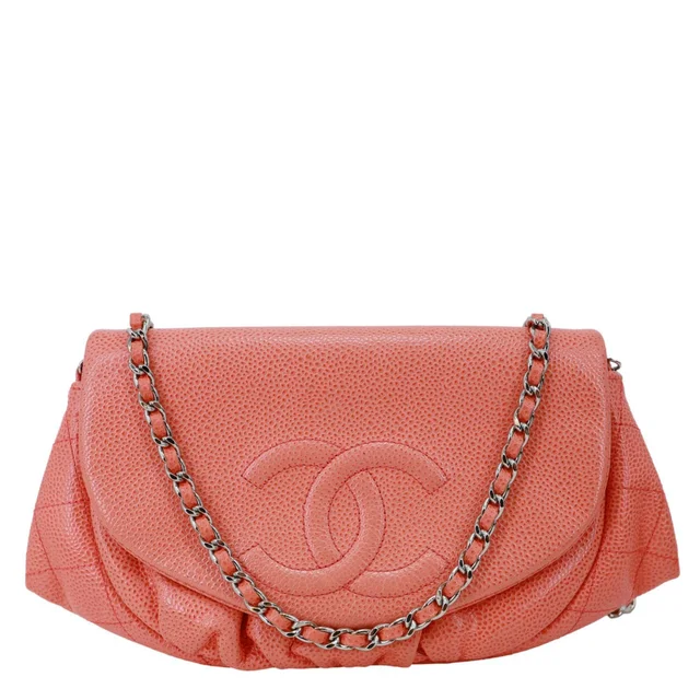 Chanel Half Moon Caviar Leather Wallet On Chain Coral in Caviar leather from Dallas Designer Handbags