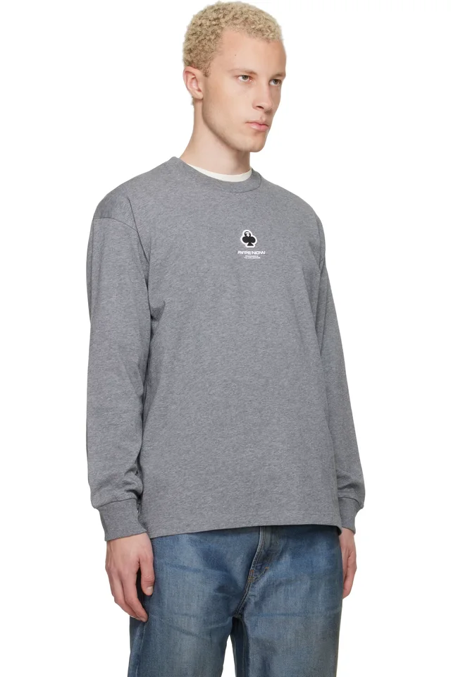 AAPE by A Bathing Ape Gray 'AAPENOW' Clover Moonface Long Sleeve T-shirt, photo 2 of 4 from SSENSE