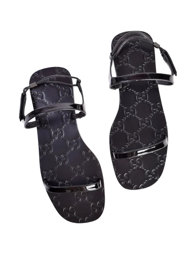 Gucci Vintage Tom Ford Era Black Monogram Patent Leather Flat Sandals in Black Patent leather from Amarcord Vintage Fashion