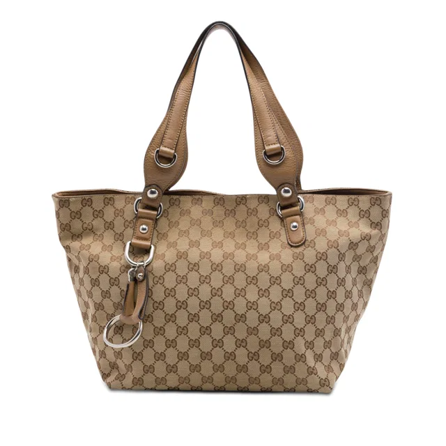 Beige Gucci GG Canvas Icon Bit Tote in Beige Canvas from Designer Revival