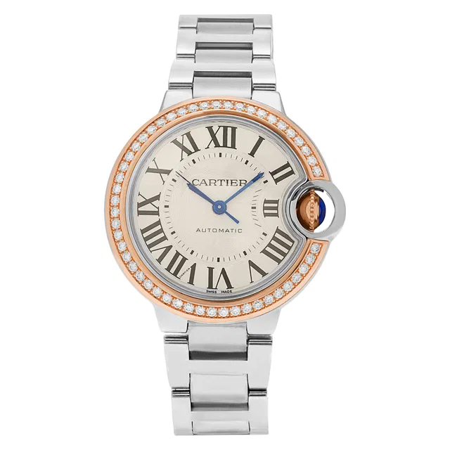 Unused Cartier Ballon Bleu 33mm WE902080 in Blue Stainless Steel, Pink Gold from Gray And Sons